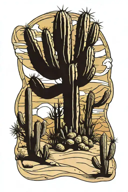 regtangle cactus desert landscape filled tattoo design idea
