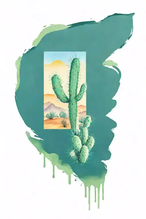 regtangle cactus desert landscape filled tattoo design idea