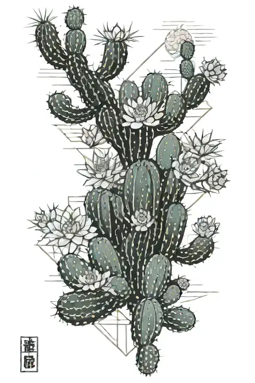 regtangle cactus desert landscape filled geometric pattern resembling tattoo design idea