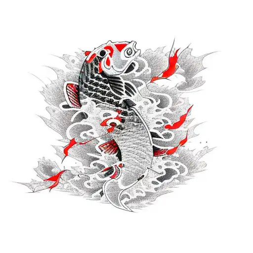Black water with red koi carp sleeve  tattoo design idea