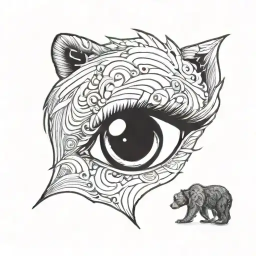 Eye with a Bear inside of it breaking a heart  tattoo design idea