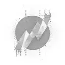 A minimalistic white sound wave graphic cutting through a grunge circle on black background. The letters S and S feature tattoo design idea