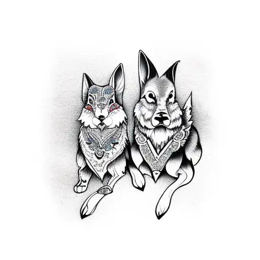 Bunny and wolf love tattoo design idea