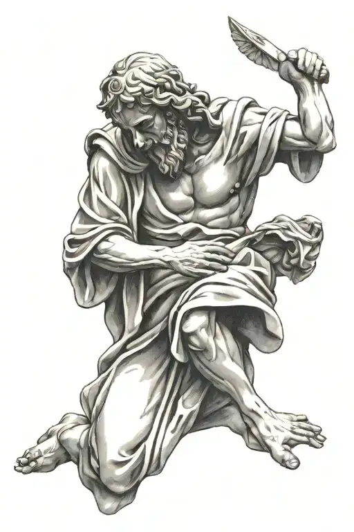 Roman statue bowing to jesus christ tattoo design idea