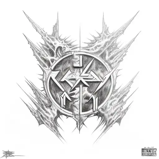 A sketch of an album cover featuring AC/DC and Iron Maiden combined tattoo design idea