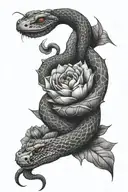 A snake coiled around a lotus flower in a black-grey style on the inner arm sleeve tattoo design idea