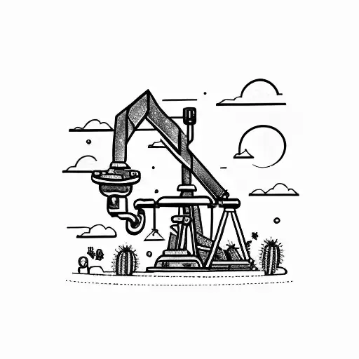 Pumpjack with cactus tattoo design idea
