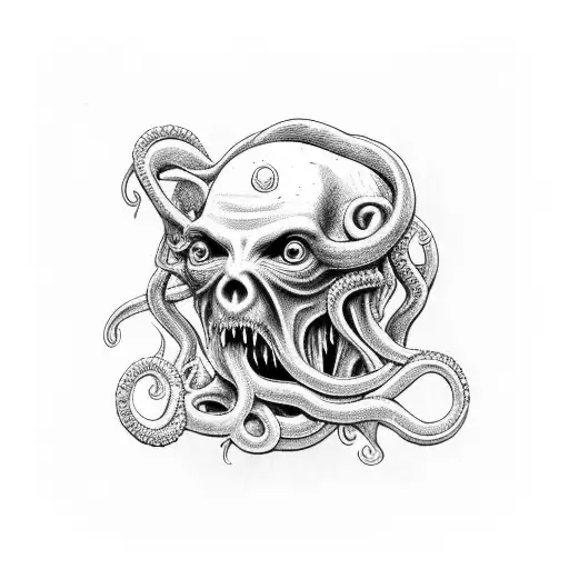 hp lovecraft tentacles mouths eyes disgusting scary evil occult sleeve tattoo design idea