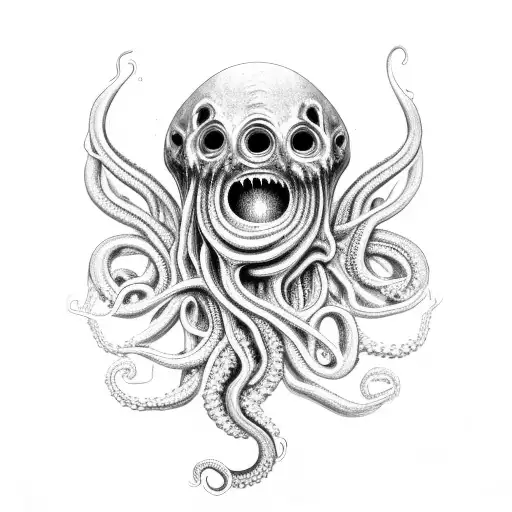 hp lovecraft tentacles mouths eyes disgusting scary evil occult tattoo design idea