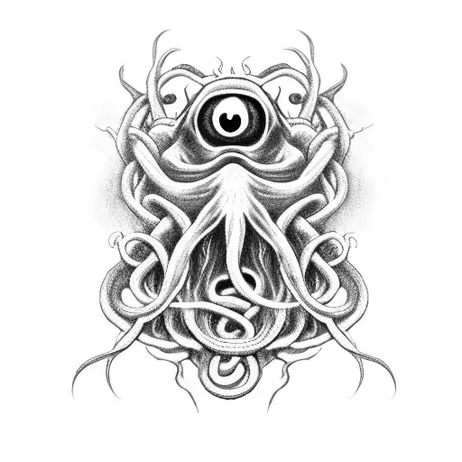 hp lovecraft horror tentacles mouths eyes disgusting scary evil occult tattoo design idea