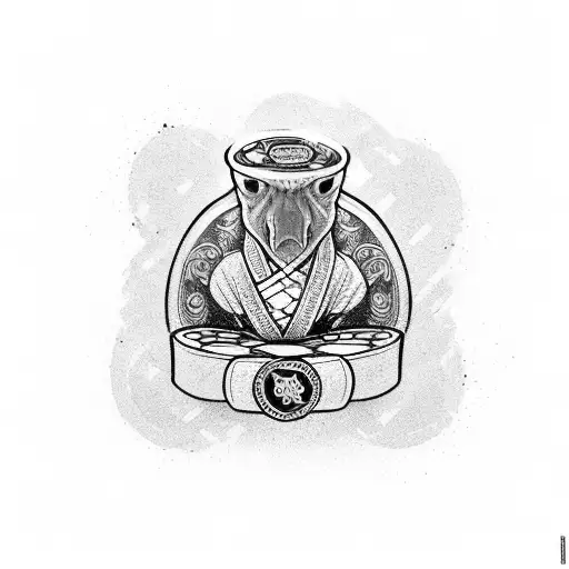 A poker hand holding a controller with a jiu-jitsu belt wrapped around it tattoo design idea