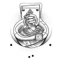 A poker hand holding a controller with a jiu-jitsu belt wrapped around it tattoo design idea