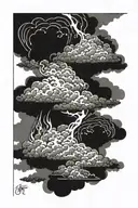 clouds fire rain tattoo design idea
