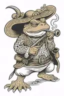 samurai toad smoking a pipe tattoo design idea