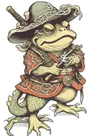 samurai toad smoking a pipe tattoo design idea