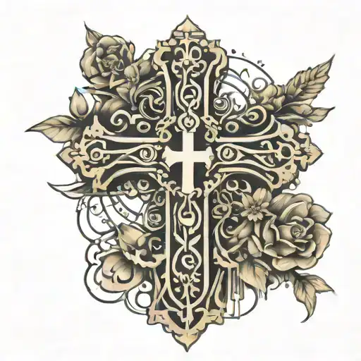 a cross made out of words kaputt and defekt tattoo design idea