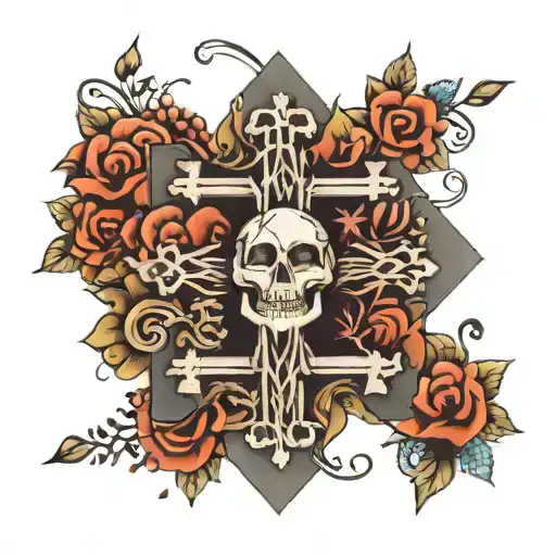 a cross made out of words kaputt and defekt tattoo design idea