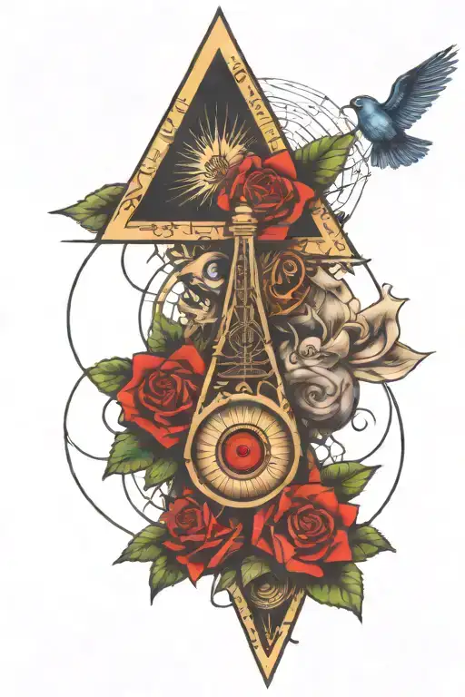 Illuminati symbols incorporated music theme sleeve tattoo design idea