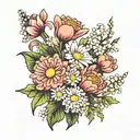 flower bouquet with chrysanthemum daisies and Lily of the valley tattoo design idea