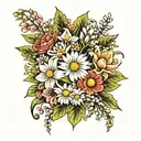 flower bouquet with chrysanthemum daisies and Lily of the valley tattoo design idea
