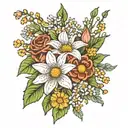 flower bouquet with chrysanthemum daisies and Lily of the valley tattoo design idea