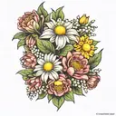flower bouquet with chrysanthemum daisies and Lily of the valley tattoo design idea