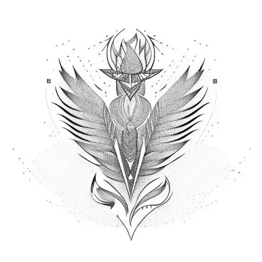 blade like feathers overlapping in rows of 3 tattoo design idea