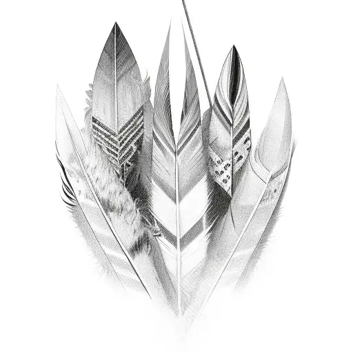 blade like feathers overlapping in rows of 3 tattoo design idea