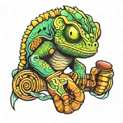 chameleon wearing boxing gloves tattoo design idea