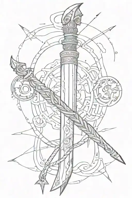A spear with a rope around it saying Sic Par Savaar Hun' tattoo design idea