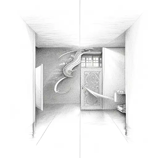 open door leading to the ocean  tattoo design idea