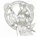 Viking shield maiden with crow holding viking axe tattoo design idea