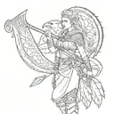 Viking shield maiden with crow holding viking axe tattoo design idea