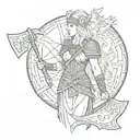 Viking shield maiden with crow holding viking axe tattoo design idea
