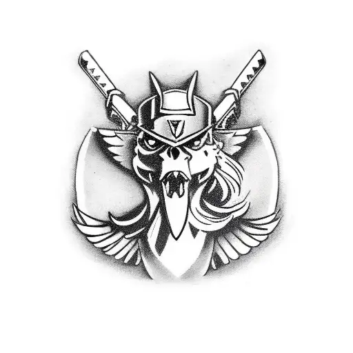 angry Valkyrie with sword and shield on horse tattoo design idea