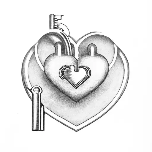 A heart-shaped lock with a crown key symbolizing the strength of love tattoo design idea