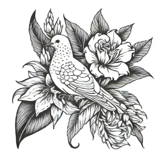 Dove, lily, roses, tribal floral, realistic  tattoo design idea