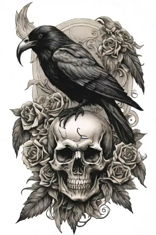 death and raven tattoo design idea