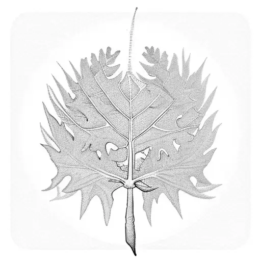 willow branch, oak leaf, oyster mushroom, and fern separate but in one scene intertwined tattoo design idea