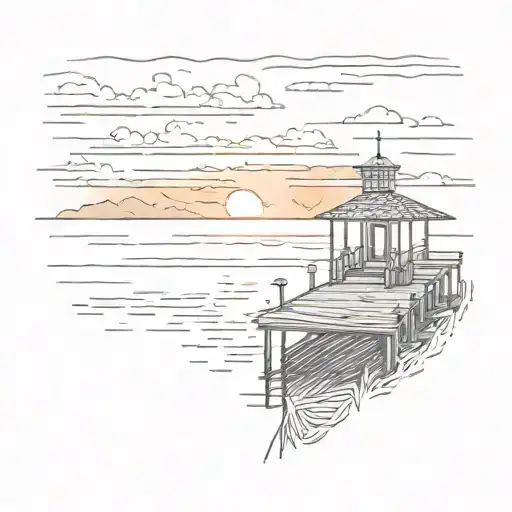 sunset at the end of a dock extending tattoo design idea
