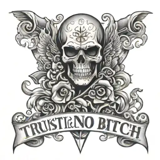 trust no bitch fear no man tattoo design idea