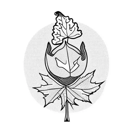 acorn with maple leaf White veton horse tattoo design idea