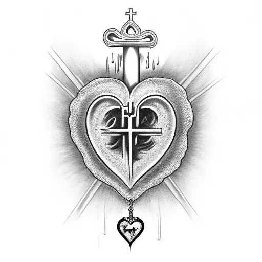 Sacred Heart and music tattoo design idea