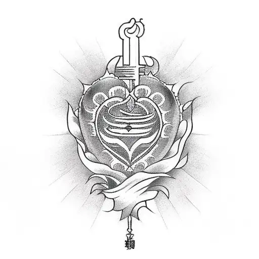 Sacred Heart and music tattoo design idea