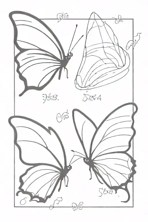 two butterflies, one open, one flying. made with fingerprints and written 1956 and 1954 on it tattoo design idea