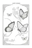 two butterflies, one open, one flying. made with fingerprints and written 1956 and 1954 on it tattoo design idea