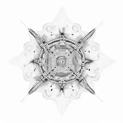 An abstract representation of a boat propeller creating intricate patterns in the water tattoo design idea