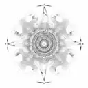 An abstract representation of a boat propeller creating intricate patterns in the water tattoo design idea