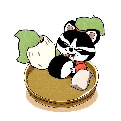 Raccoon eating dumplings  tattoo design idea