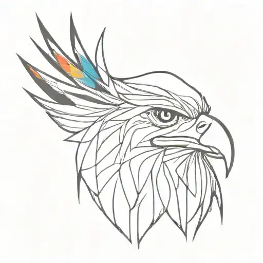 minimalist face looking foward with a colorful explosion in his nepe forming an eagle tattoo design idea